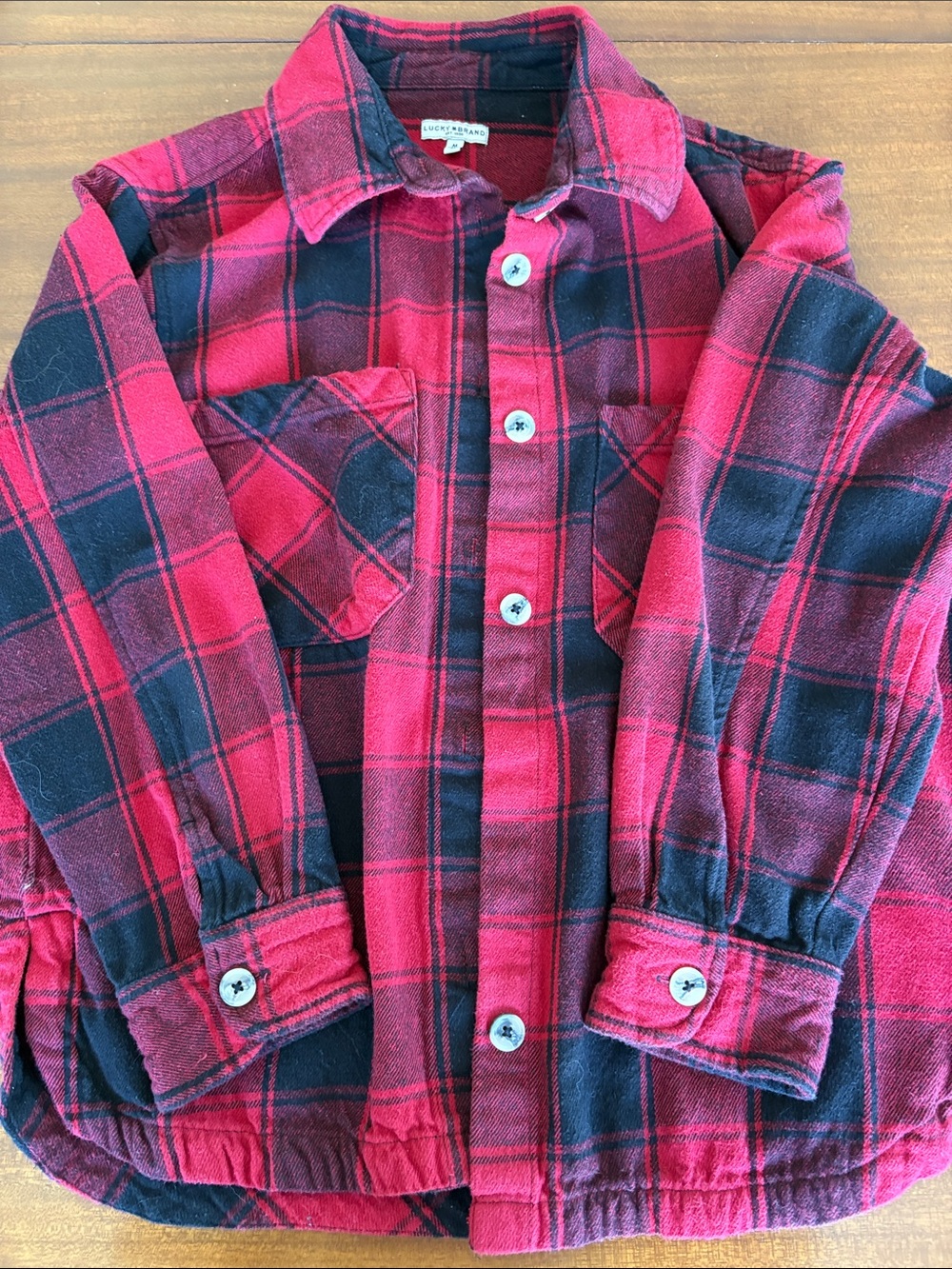 Lucky Brand Red and Black Plaid Button-Down Shirt